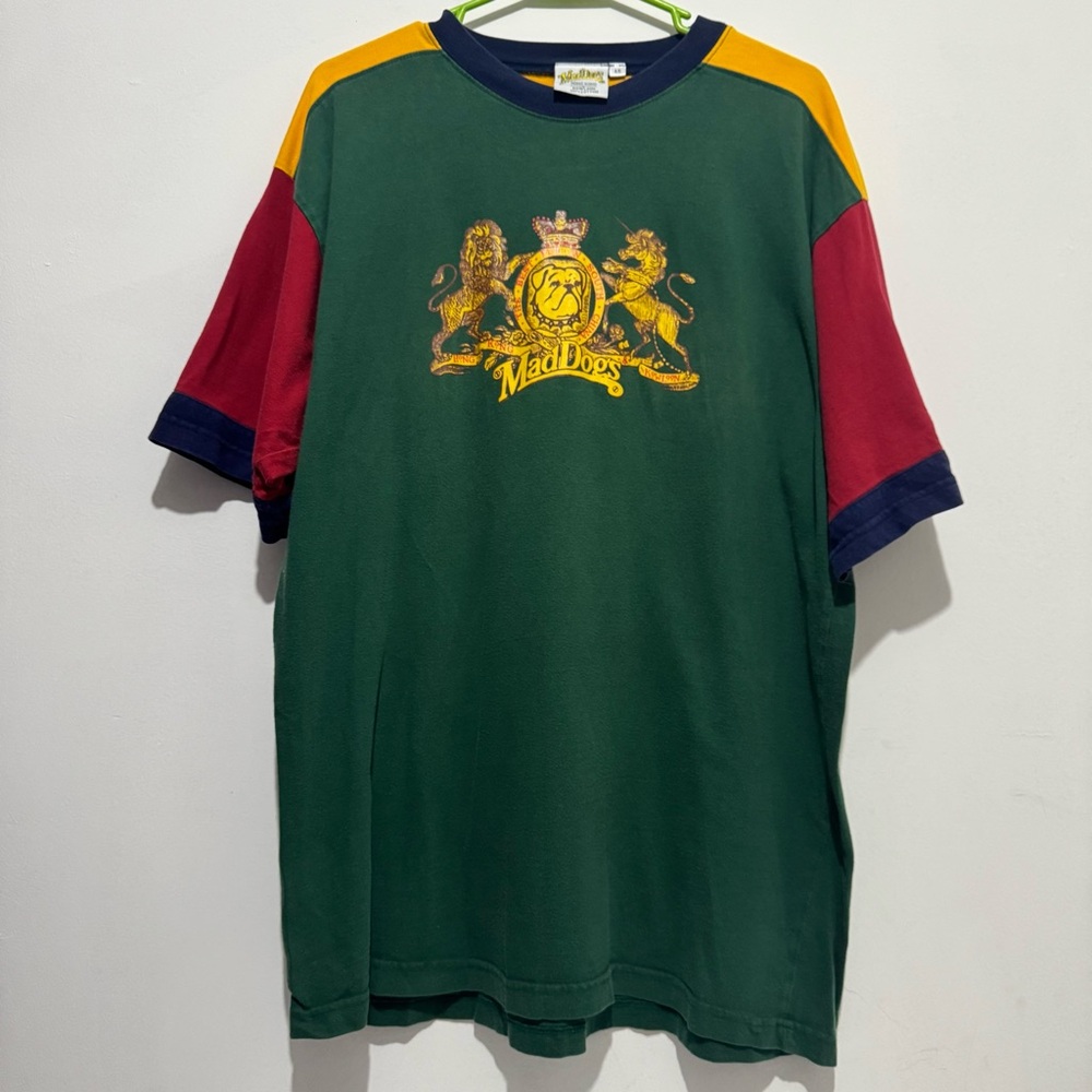 Vintage 90s Mad Dogs Green Colorblock Crest Short-Sleeve Tee